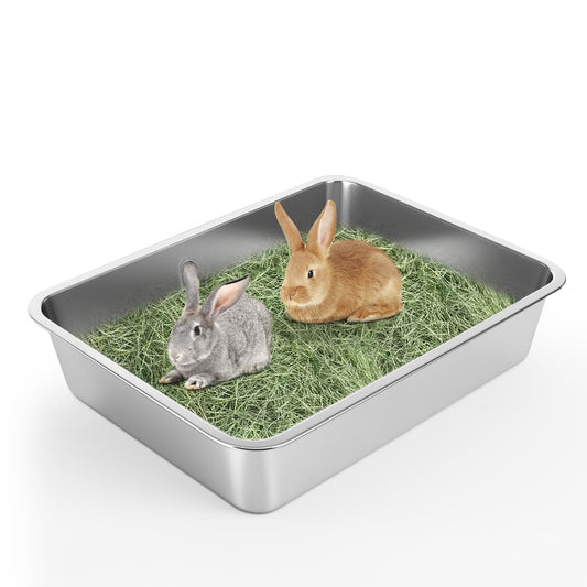 IKITCHEN Large Cat Litter Box Stainless Steel (45x35x10cm), Litter Box Cat Toilet, Cats and Rabbits Metal Toilet, Never Smells, Non-Stick Smooth Surface (Silver, 17.7" L x 13.5" W x 4" H)