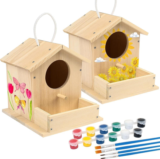 LotFancy Birdhouse Building Kit for Kids, 2 x Birdhouses to paint, Wood Craft Set, DIY Crafting Kit Birdhouse Making Easter Gifts for Girls Boys Toddlers