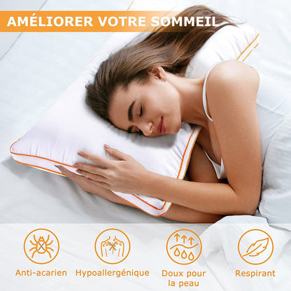 Maxzzz pillows, 65 x 65 cm, 2 pieces, anti-mite, anti-sweat, hypoallergenic, soft pillow, 100% polyester fiber, breathable, comfort and effective support.