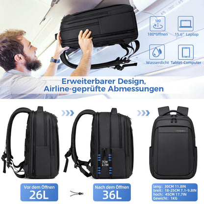 Fenree.geer Backpack Men - Carry-On Backpack 15.6-Inch Laptop Backpack Expandable (Waterproof & Anti-Theft) - Elegant Laptop Bag for Office, Travel, Commuting, and School - Unisex Design