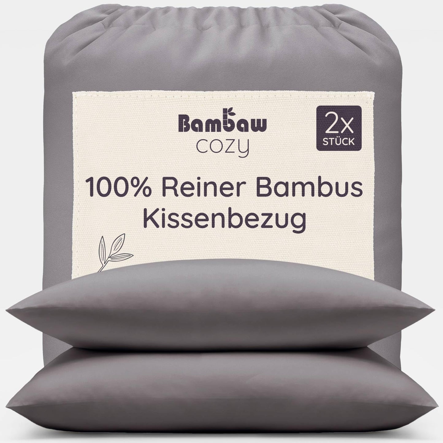 Bambaw Bamboo Pillowcase 50x75 cm, 2-pack, hypoallergenic bedding for allergy sufferers, anti-dust mite bedding, soft pillowcase antibacterial and gentle on hair, bamboo pillowcase (Dark Grey)