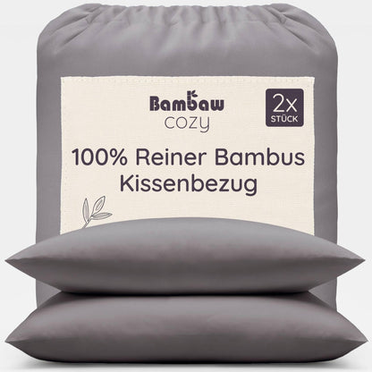 Bambaw Bamboo Pillowcase 50x75 cm, 2-pack, hypoallergenic bedding for allergy sufferers, anti-dust mite bedding, soft pillowcase antibacterial and gentle on hair, bamboo pillowcase (Dark Grey)