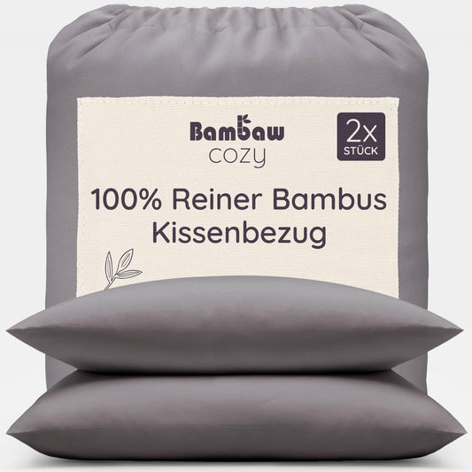Bambaw Bamboo Pillowcase 50x75 cm, 2-pack, hypoallergenic bedding for allergy sufferers, anti-dust mite bedding, soft pillowcase antibacterial and gentle on hair, bamboo pillowcase (Dark Grey)