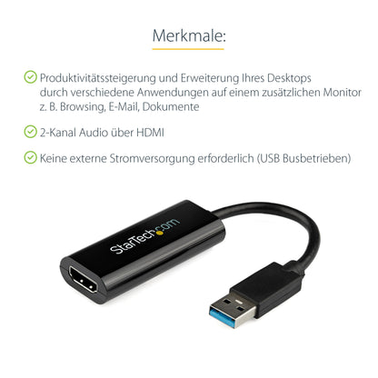 StarTech.com Adapter, USB 3.0 to HDMI - 1080p (1920 x 1200) - Video display adapter for dual/multiple monitors with external graphics card (USB32HDES)