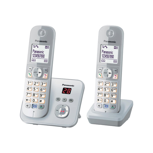 Panasonic KX-TG6822GS DECT cordless telephone with answering machine (low radiation, eco mode, GAP phone, landline, call block, duo) pearl-silver.