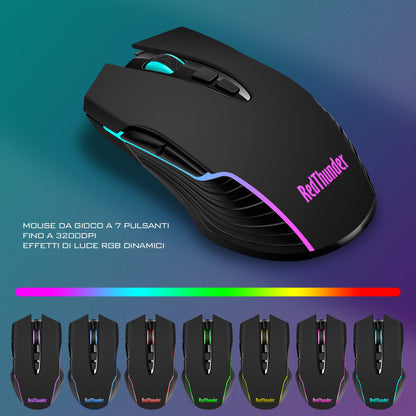 RedThunder K10 Wireless Gaming Keyboard and Mouse, LED backlighting, rechargeable 3800 mAh battery, mechanical feel, Anti-Ghosting + 7D 3200 DPI mouse, QWERTY layout, PC gamer