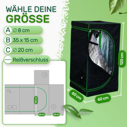 Melko - Growbox 60x60x120 cm set with 3-in-1 meter - Light & waterproof grow tent made of extra-strong fabric with reflective inner lining - Grow tent cultivation tent for hydroponics for plant cultivation