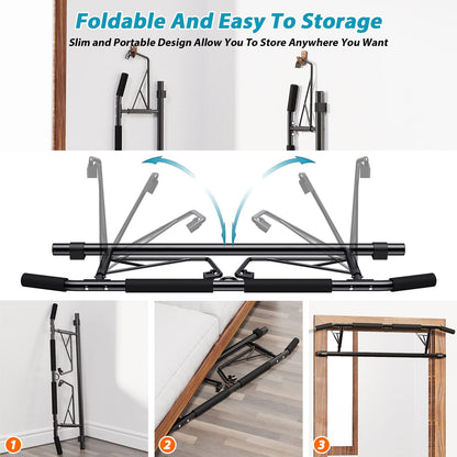 JX FITNESS Door Frame Pull Up Bar with Non-Slip Grips is a foldable training device for home gym, no screws/drilling required.