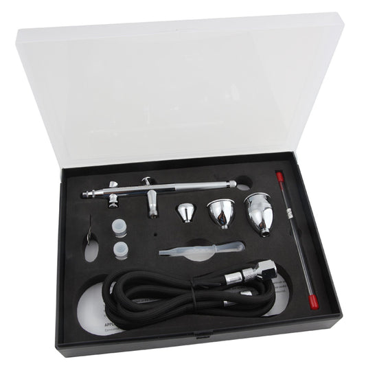 Fengda Airbrush Double Action Gun Airbrush Set FE-186K with front Micro Air adjustment knob and 3 different cup and nozzle sizes for painting, cake decorating, tattooing, model art.