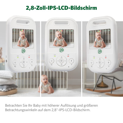 LeapFrog LF2423 Baby Monitor has long range, 2.8" video LCD display, 2x zoom, temperature sensor, noise activation, intercom, long battery life, and 720p resolution.