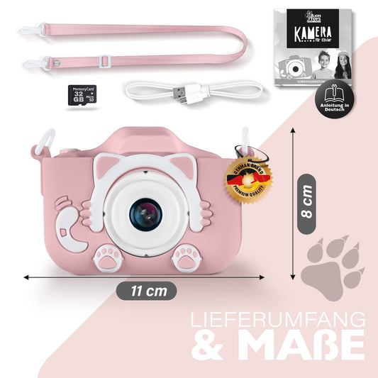 Lion Toys Kids Camera Pink | Photo camera with 32GB memory card, silicone protective case & fun effects | 18 megapixels | rechargeable | Easy operation for 3-12 years.