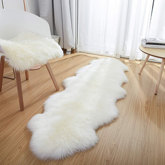 MH MYLUNE HOME Genuine Sheepskin Rug Large 180 x 60cm Sheepskin Soft and Fluffy Blanket Beige Seat Cover Bed Rug or Mat for Living Room Chair Sofa