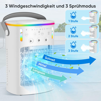 Mobile air conditioner, mini air conditioner for rooms, 4 in 1 air cooler with water cooling 1000ML air conditioning unit without exhaust hose, portable air conditioner with 3 modes & colorful light room cooler for rooms office