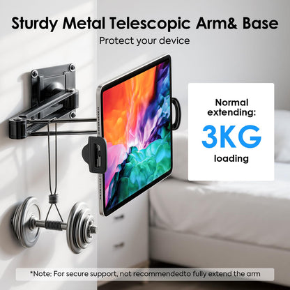 MoKo Universal Tablet Wall Mount, 360° Adjustable iPad Wall Mount for 4.7"-14'' Phones and Tablets, Expandable & Foldable Tablet Holder Wall made of Aluminum for Kitchen/Gym/Office, Black