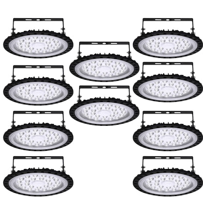 Hondony 10-Pack LED UFO Industrial Lamp, 100W LED Warehouse Light, 6500K Daylight LED High Bay Light, IP67 Waterproof UFO LED Workshop Lamp, LED Floodlight for Factory Warehouses, Stadiums, Workshops.