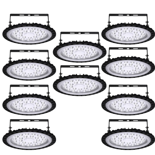 Hondony 10-Pack LED UFO Industrial Lamp, 100W LED Warehouse Light, 6500K Daylight LED High Bay Light, IP67 Waterproof UFO LED Workshop Lamp, LED Floodlight for Factory Warehouses, Stadiums, Workshops.