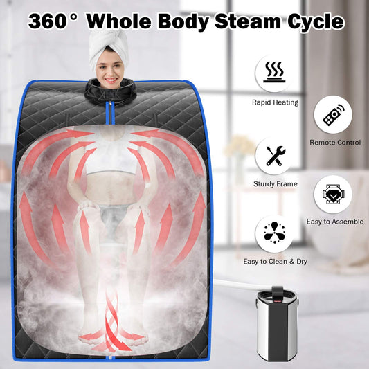 COSTWAY 3L Mini Steam Sauna with Spray Function, Home Sauna with Remote Control, Heat Cabin with Adjustable Timer & Temperature, Seat Sauna including Accessories, Sauna Cabin 78 x 87 x 101 cm (Black)