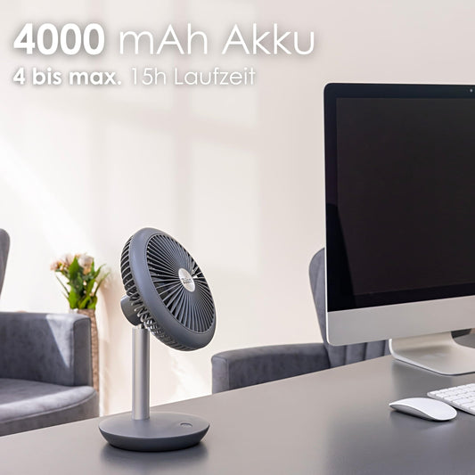 Zilan desk fan very quiet | Cordless | 4000 mAh battery | Fan | 90° adjustable | Desk fan | Air cooler | Energy-saving | 4 levels | 15 h cordless operation