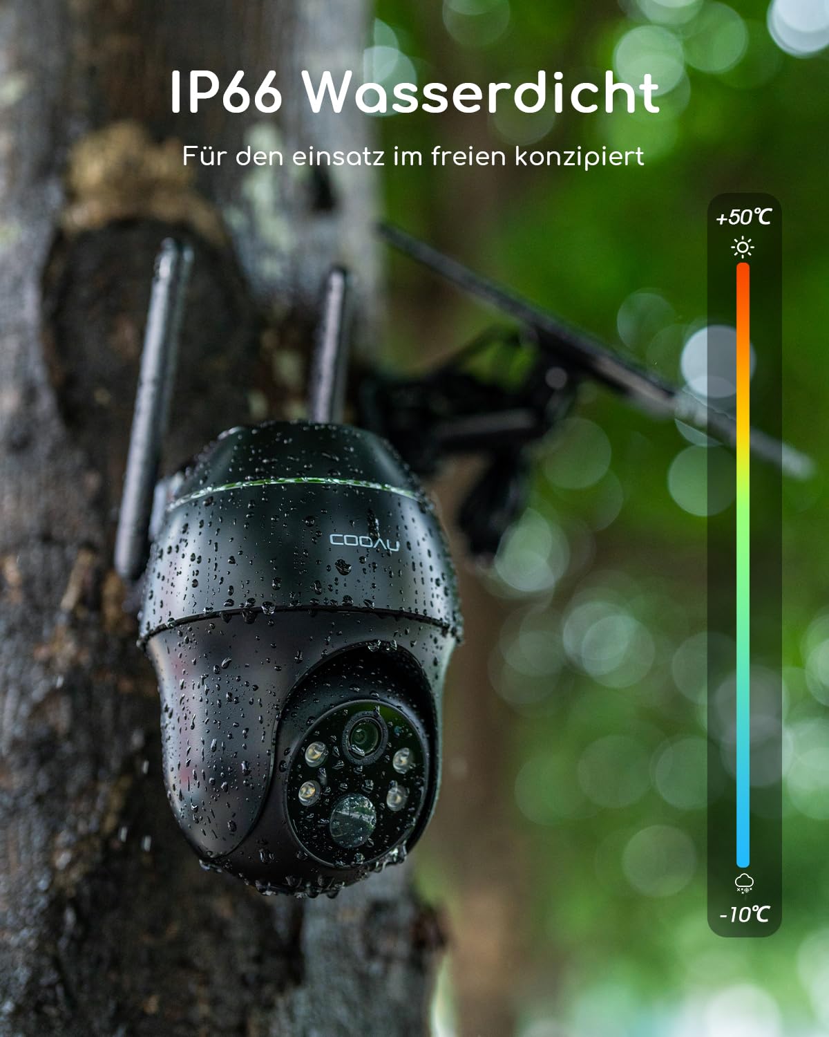 COOAU 4G LTE outdoor surveillance camera with SIM card+64GB card storage+Solar panel, LTE surveillance camera, 2K wireless solar outdoor camera with color night vision, PIR person detection, IP66.