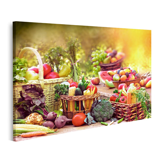 islandburner canvas print Fresh organic fruits and vegetables kitchen picture images wall art poster