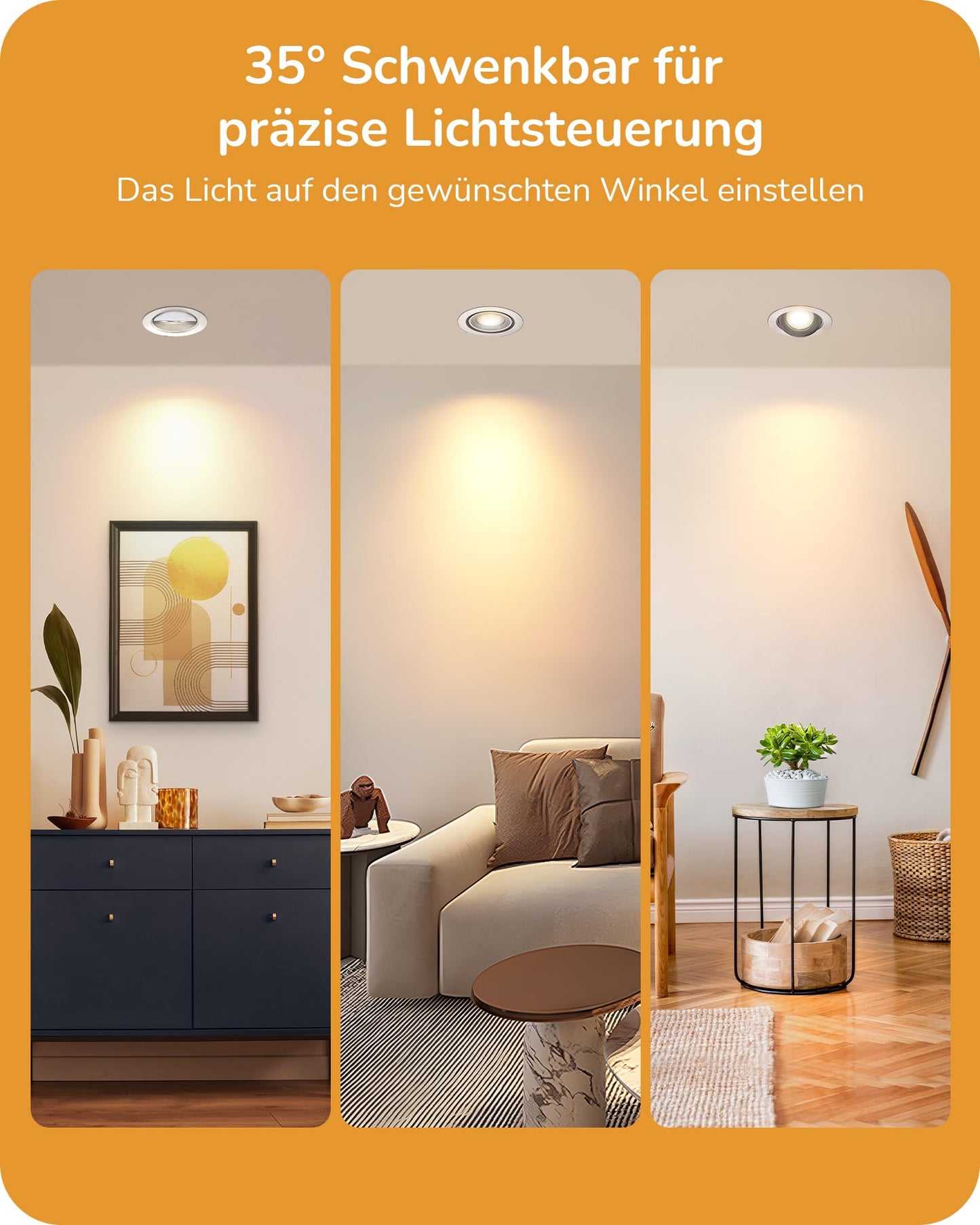 EDISHINE LED Recessed Lights 230V, Flat Dimmable LED Spots, 64mm Swiveling Recessed Lights, Warm White 3000K, 5W 400LM Recessed Lights, Replacement for 50W Halogen Lamp, Nickel Color, 10-Piece Set