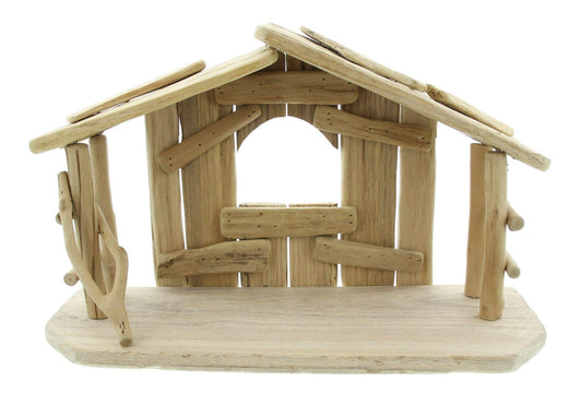 FRANK FLECHTWAREN Creche, Nativity Scene, Advent, Baby Jesus, Rustic Charm, Stable made of sturdy driftwood, Dimensions 40 x 15 x 25 cm