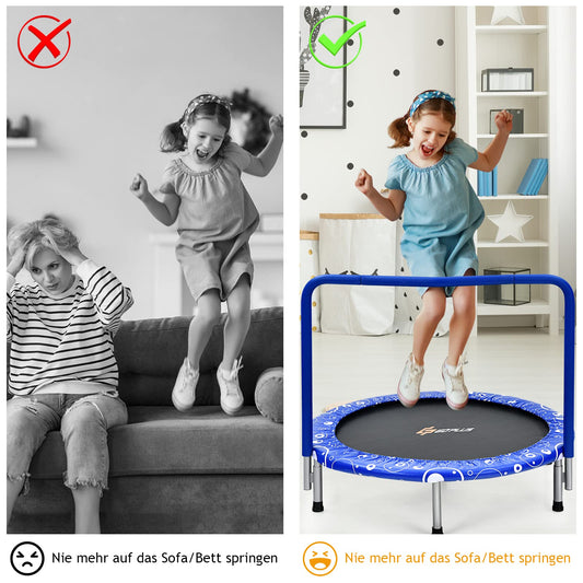 GOPLUS 92cm Children's Mini Trampoline with Handle, Foldable Garden Trampoline up to 150kg load capacity, Kids Trampoline for Indoor & Outdoor & Garden, sturdy Safety Trampoline for Toddlers (Blue)