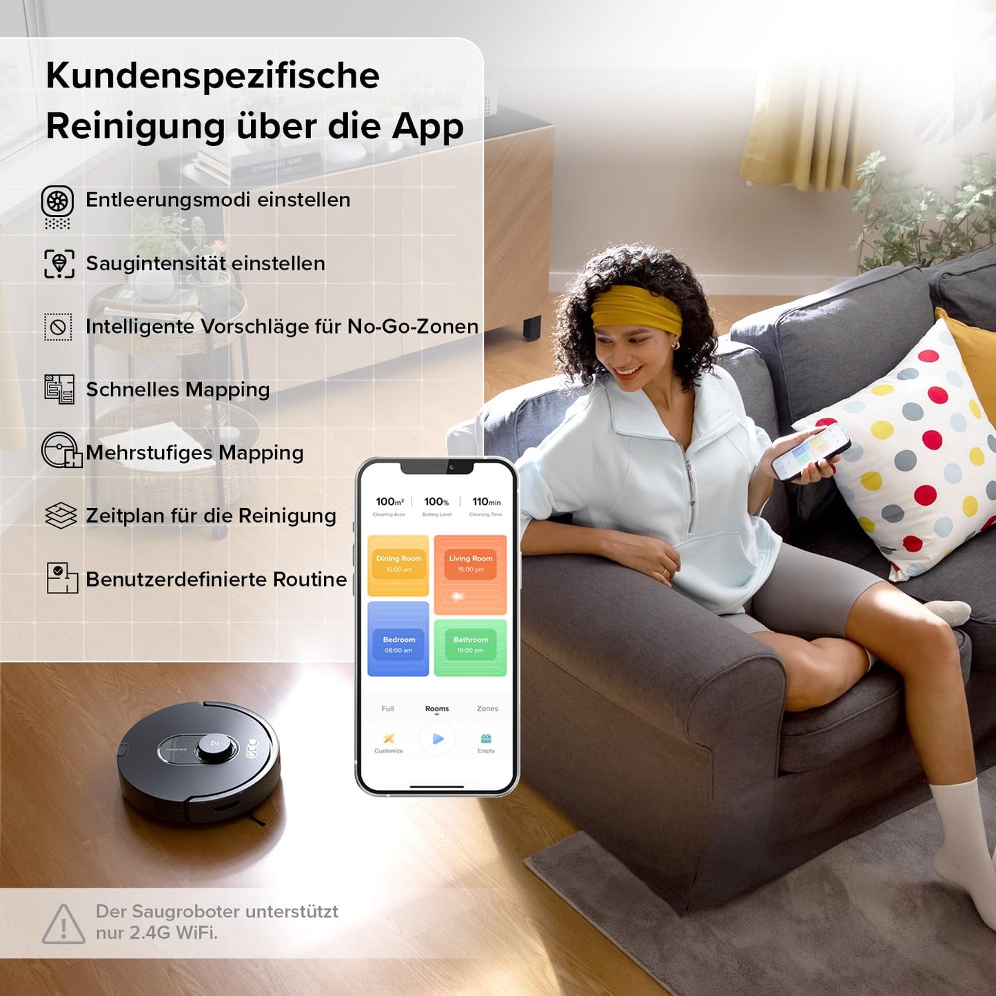 roborock Q5 Max+ robot vacuum with automatic dust disposal, 5,500 Pa suction power, DuoRoller brush, up to 7 weeks hands-free cleaning, PreciSense LiDAR navigation, app & voice control, black.