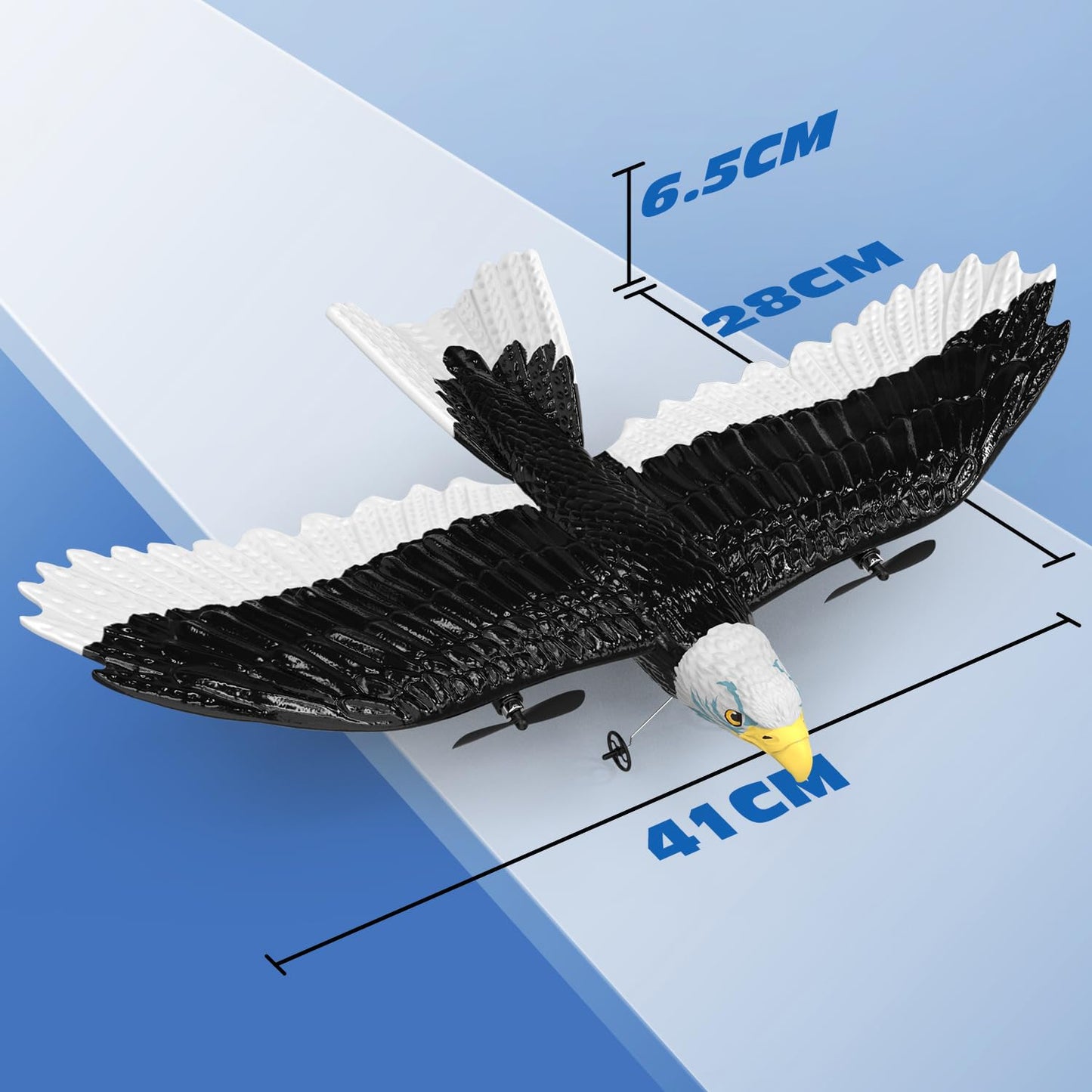 DEERC FX651 RC airplane, remote controlled eagle airplane for beginners, RC eagle outdoor with 6-axis gyro stabilizer, 2.4 GHz 2Ch flying bird with 2 flight batteries and propeller, for kids, boys