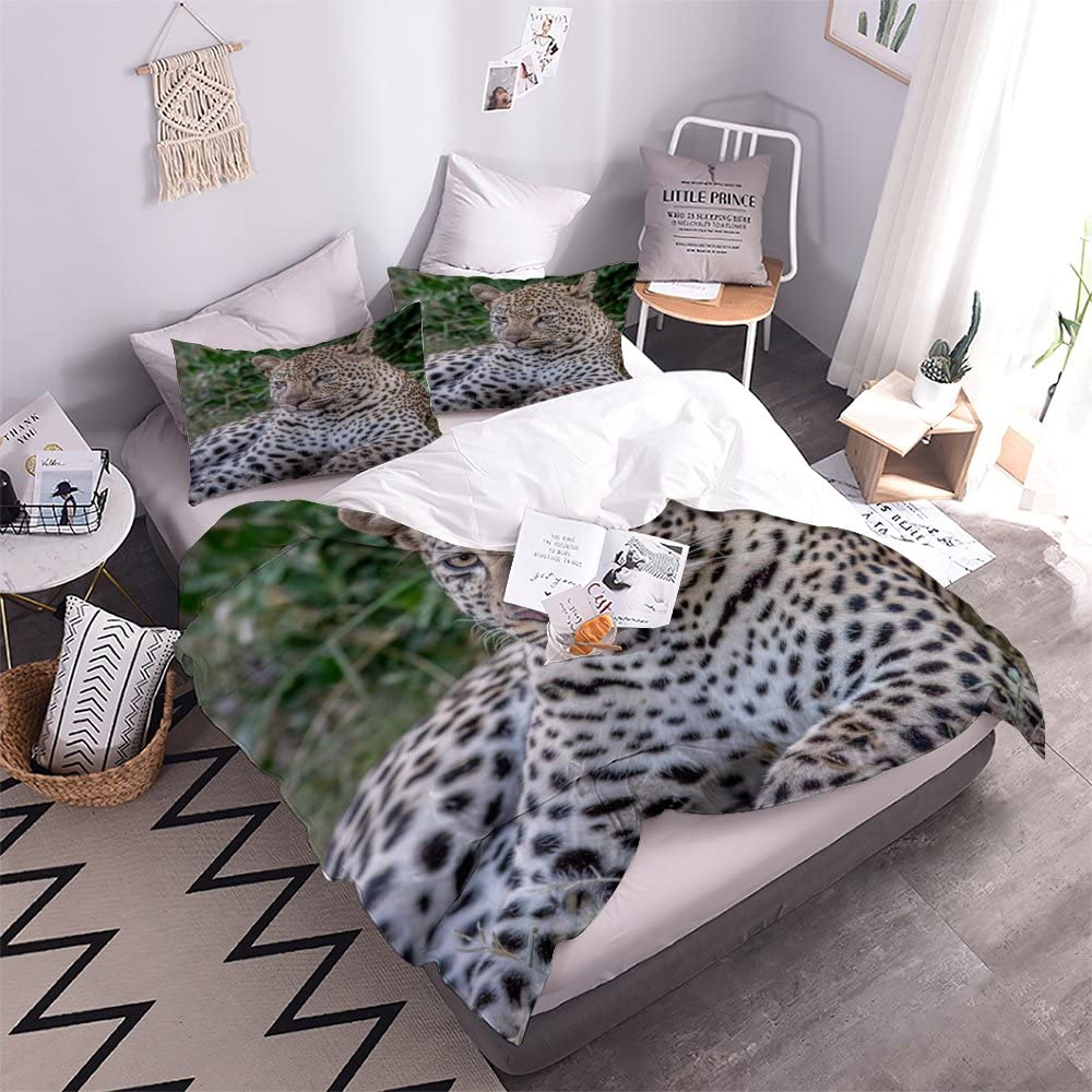 Bed Linen 135×200 3D Print 2pcs South African Cheetah Bedding Sets Soft Cozy Microfiber with Zipper Black-Beige Spots Summer Duvet Cover with 1 Pillowcase 80x80 Boys Girls