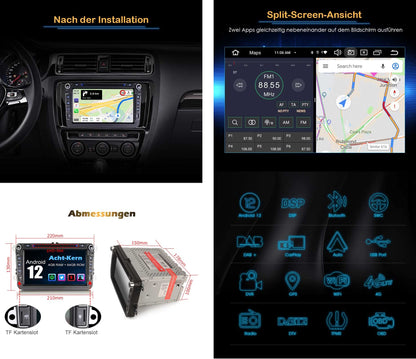 8-Core [4G+64G] Android 12 car radio for VW Golf Passat Jetta Polo Sharan Touran Tiguan T5 GPS navigation Carplay Android Auto DSP Bluetooth 5.0 A2DP DVB-T2 WiFi DAB+ IPS