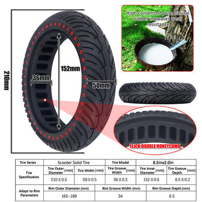 8.5 inch scooter tire 50/75-6.1, scooter solid rubber tire 8 1/2, electric scooter solid rubber tire, 8.5 inch e scooter wheel tubeless for Xiaomi M365 MI 1S, replacement tire