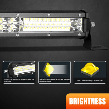 SKYWORLD LED work light bar 61cm 216W spotlight floodlight combo off-road lighting LED auxiliary light for 4x4 SUV ATV UTV car tractor, with 12V wiring harness.