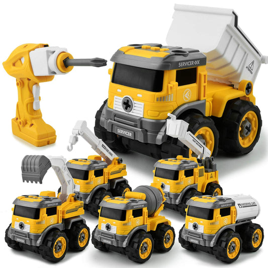 Remote-controlled excavator and tractor toy set for children from 3 years, DIY RC construction vehicles with crane, light & sound - Perfect as a gift for siblings.
