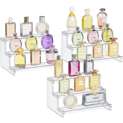 Lifewit 3-tier Clear Display Stand, 22.8 x 15.7 x 13 cm Plastic Vanity Organizer, 3 Tiered Presentation Stand for Makeup/Figurines/Cupcake/Nail Polish, Decorative Display Shelf