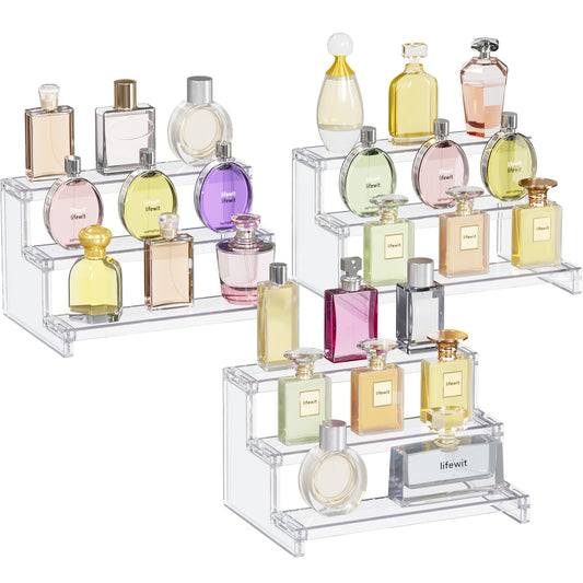 Lifewit 3-tier Clear Display Stand, 22.8 x 15.7 x 13 cm Plastic Vanity Organizer, 3 Tiered Presentation Stand for Makeup/Figurines/Cupcake/Nail Polish, Decorative Display Shelf