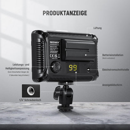 NEEWER 176 LED Video Light Set: Dimmable video light panel, streaming light with 2200mAh Li-Ion battery, key light with USB charger and carrying bag for product and portrait lighting camera photography.