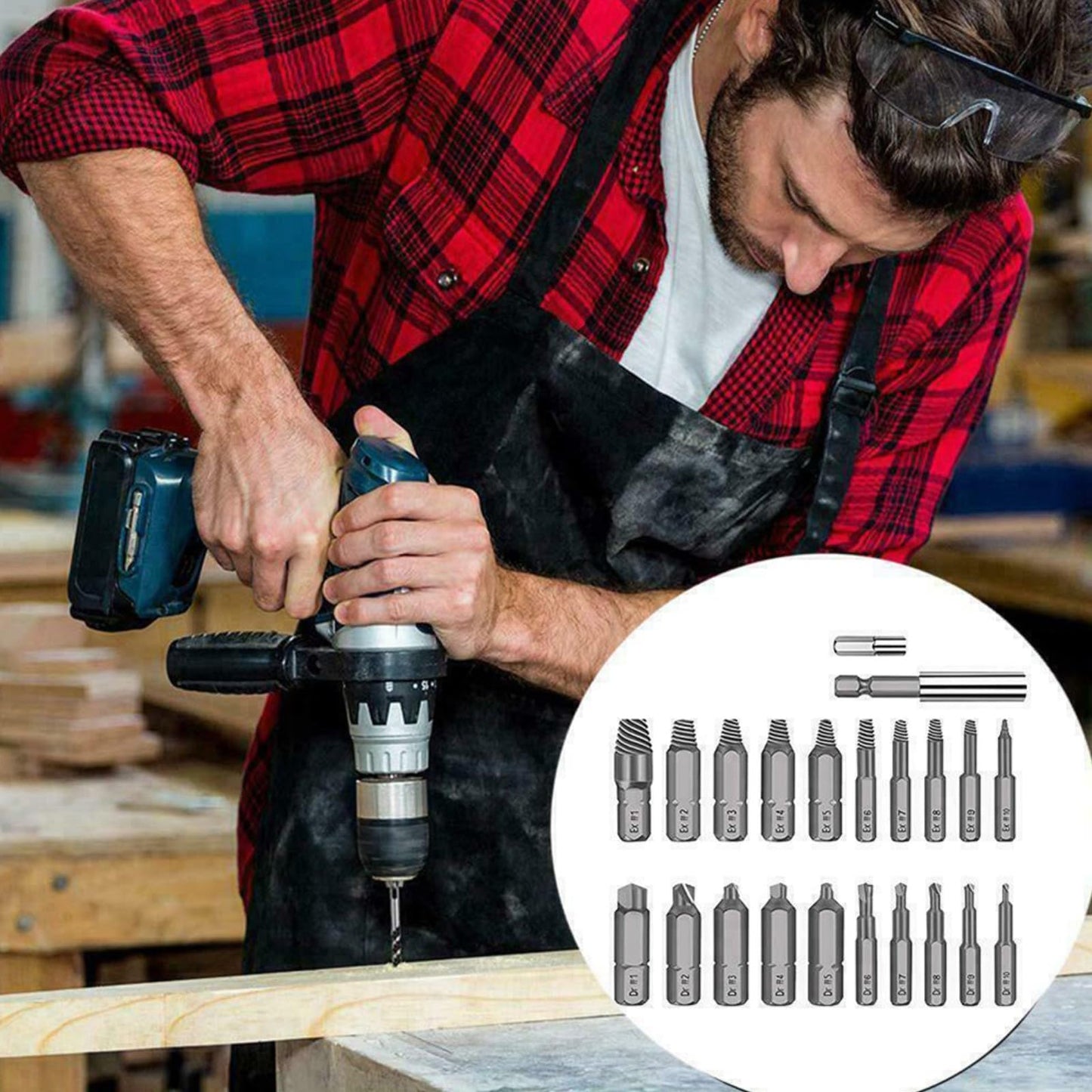 SE22 Screw Extractor for damaged screws, screw remover, tool for removing broken screws with separate polishing and magnetic extension bit holder for damaged screws.