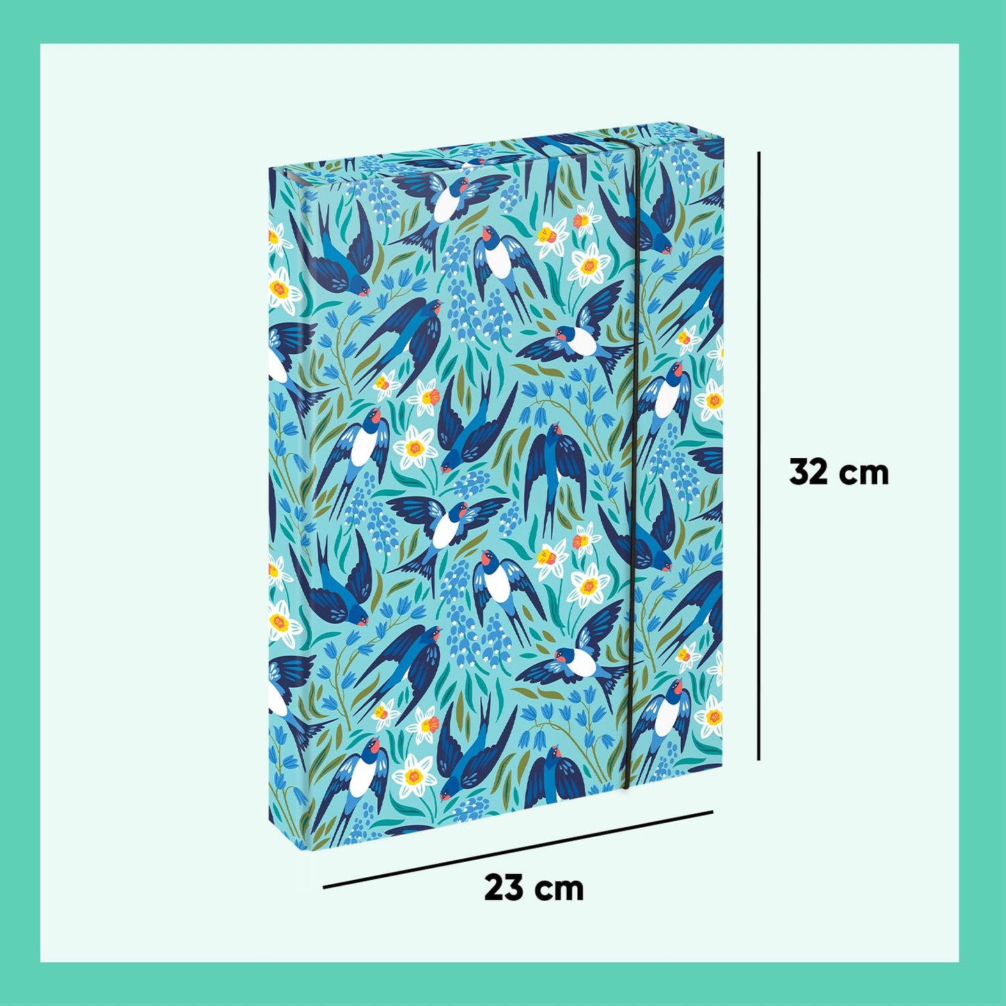 Baagl notebook box for school bag - A4 notebook for children with elastic band and inner flaps - Collector's folder, collector's box with elastic band for boys (swallows)