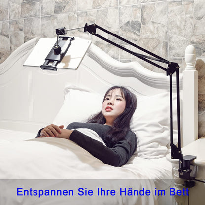 Tablet stand for bed holder - stand holder 360 degree rotatable with stable aluminum arm for iPad, tablets, phones or other devices with 4.5 to 12.9 inch screen.
