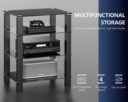FITUEYES TV stand HiFi shelf Audio cabinet Glass and Aluminum 600x455x770mm