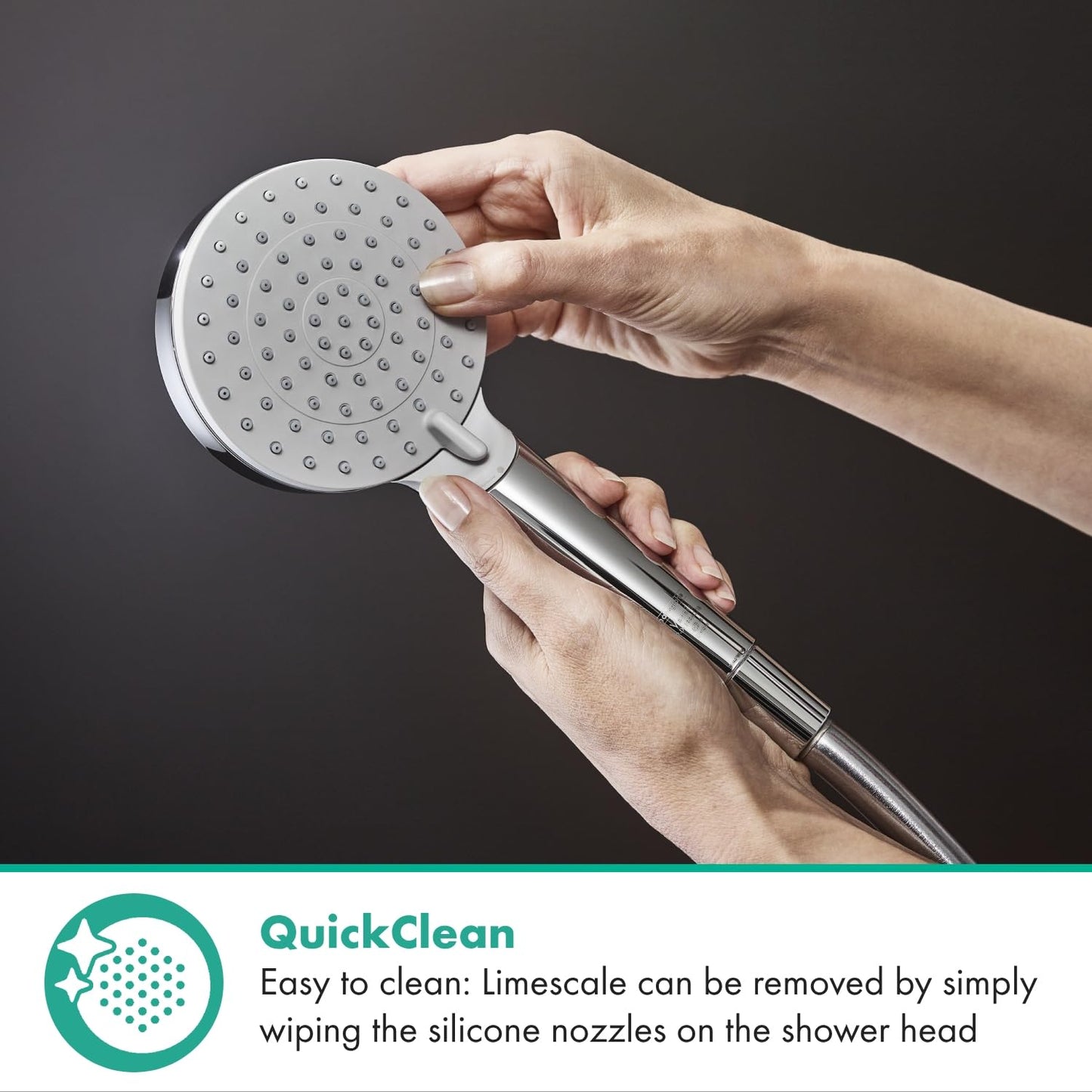 hansgrohe Vernis Blend - water-saving shower head (EcoSmart), handheld shower with 2 spray modes, round shower head (100 mm), water-efficient head with anti-limescale function, chrome, 26340000.