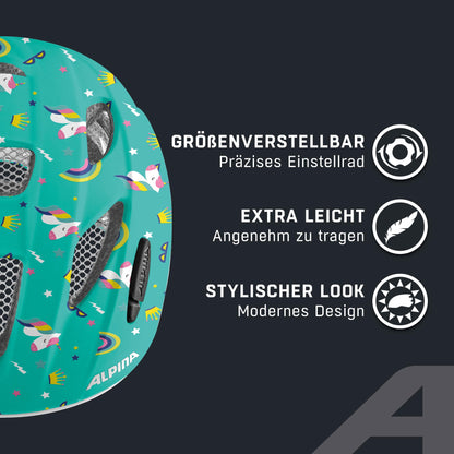 ALPINA XIMO - Lightweight, secure & impact-resistant bike helmet with LED light for children, Unicorn Gloss, 45-49 cm