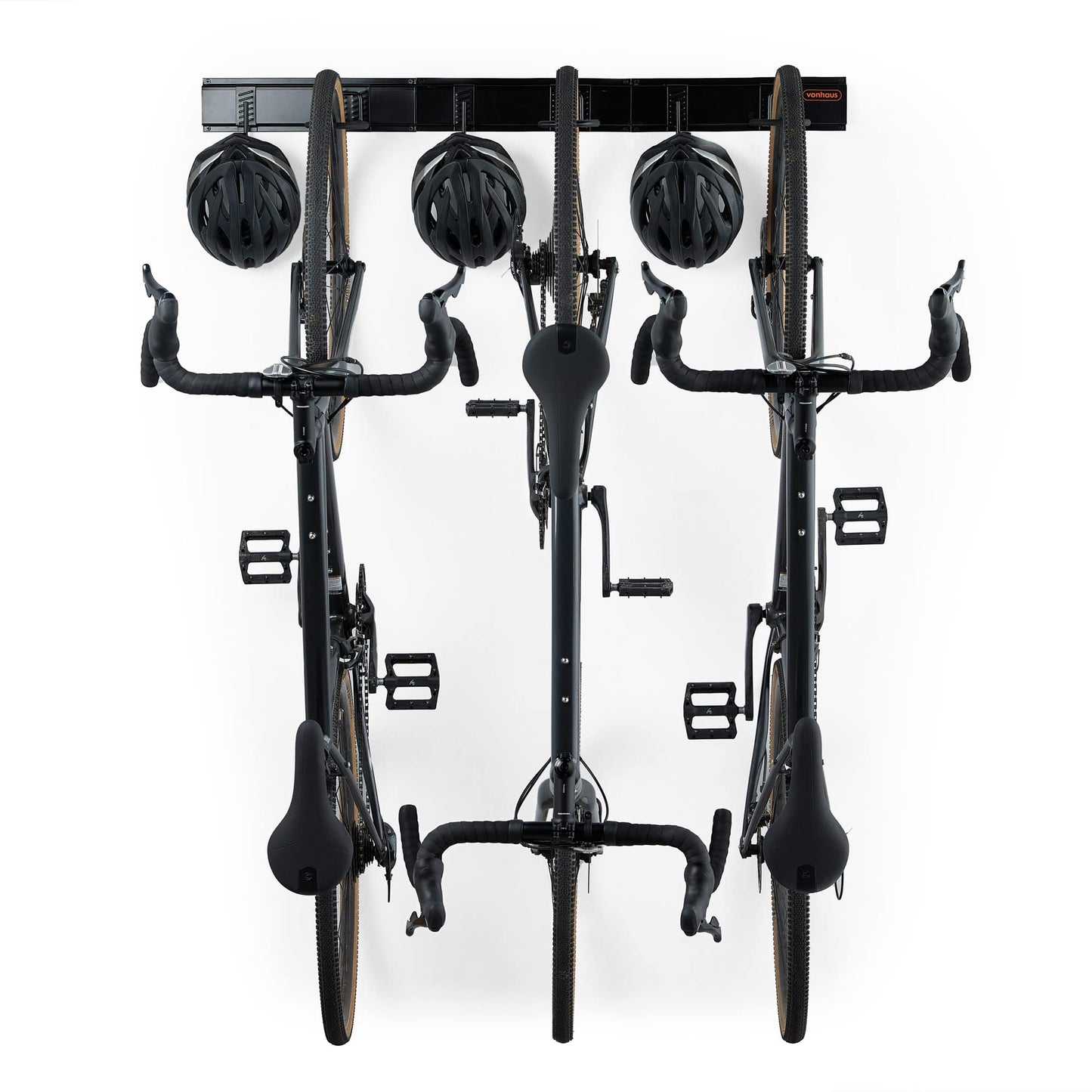 VonHaus Bike Wall Mount Set for 3 bikes and 3 helmets - Space-saving, vertical bike wall mount for garage storage for mountain and road bikes - High-quality bike wall mount.