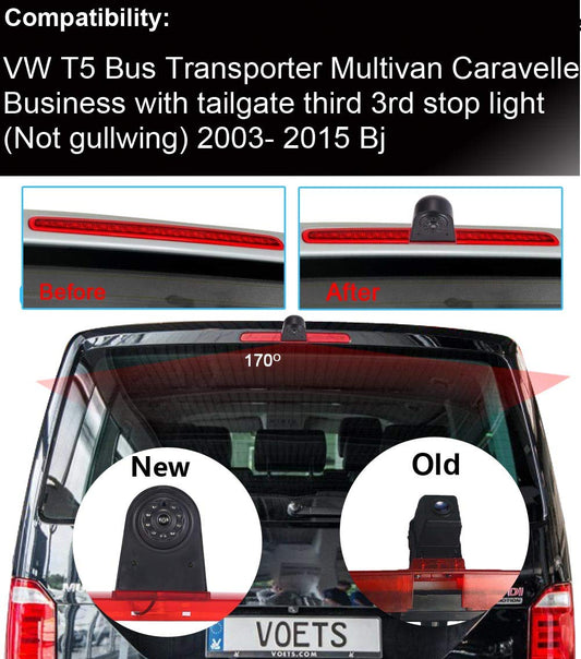 Car brake light reverse camera for VW T5 Bus Transporter Multivan Caravelle (New feature: adjustable angle and distance)
