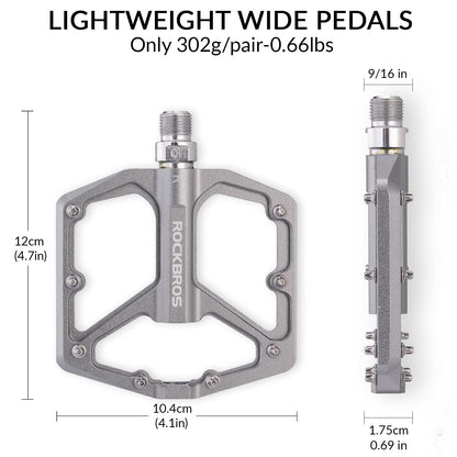 ROCKBROS Bike Pedals, CNC-machined 9/16-inch Flat Pedals made of aluminum, Flat pedals with non-slip platform & Cr-Mo steel axle for MTB, road bike, gravel & trekking bike.