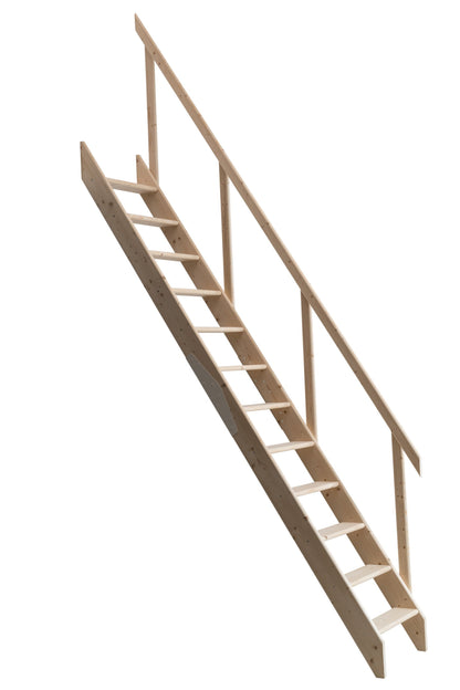 DOLLE space-saving staircase made of untreated solid spruce Height up to 283.5 cm including railing with two-part stringer