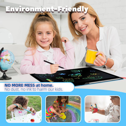 Kinayue LCD writing tablet for kids, Rechargeable drawing board, Preschool learning toy Christmas birthday Easter gift 3 4 5 6 7 years old girls boys (21 inch-Blue)