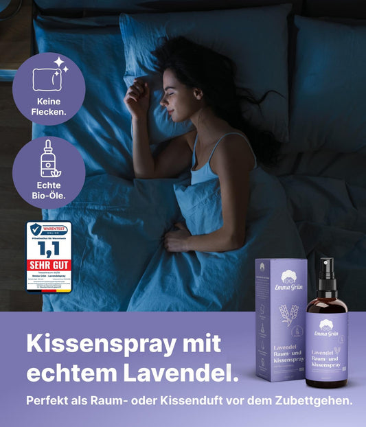 Emma Green® Lavender Spray & Pillow Spray 3x 100ml [ORGANIC QUALITY] - Lavender spray for pillows - With pure Lavandula Angustifolia - Lavender pillow spray for falling asleep - Lavender oil spray