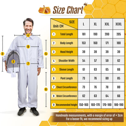 Moontay Beekeeping Suit, sting-proof with removable breathable hood. Full protection bee suit with pockets and elastic cuffs for beekeepers. Professional bee suit for men and women, XXL.
